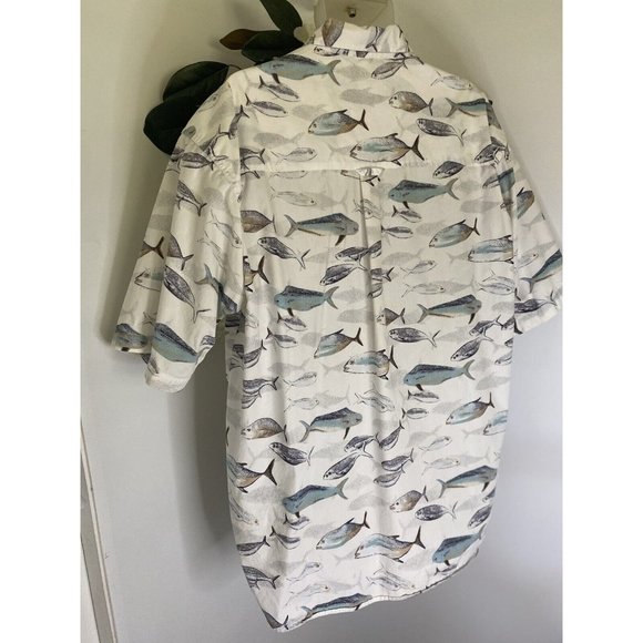 Columbia Men's Fish Print Button Up Shirt XL Vintage Pocket Logo 100% Cotton EUC - Picture 8 of 16